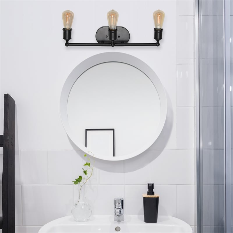 Elegant Designs 3 Light Edison Exposed Bulb Vanity Light Matte Black