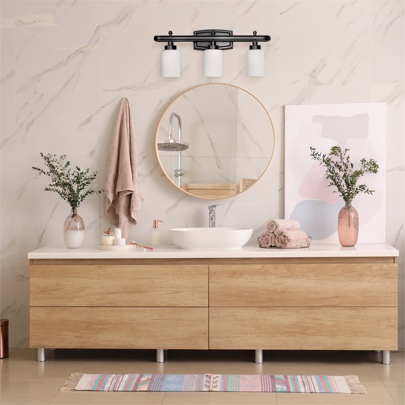 All the Rages Essentix 3-Light Metal Vanity Fixture with Opaque Shade in Black