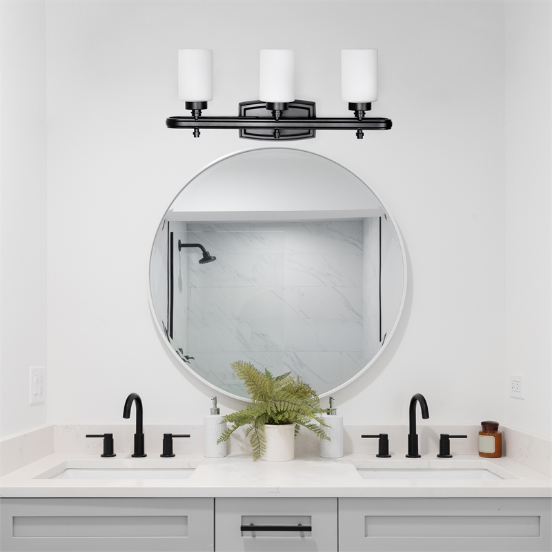 All the Rages Essentix 3-Light Metal Vanity Fixture with Opaque Shade in Black