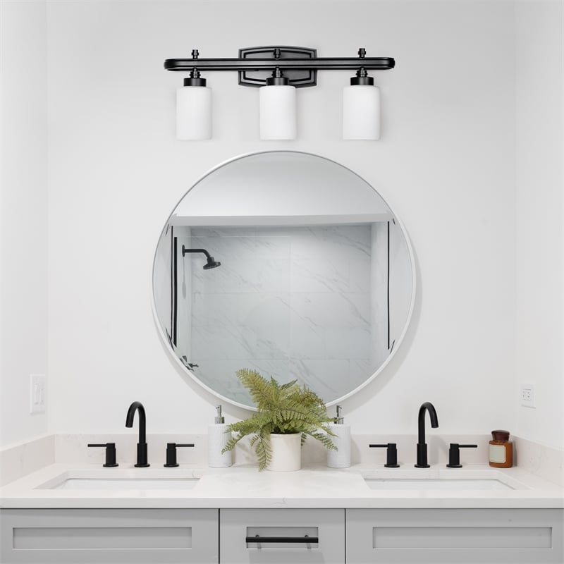 All the Rages Essentix 3-Light Metal Vanity Fixture with Opaque Shade in Black