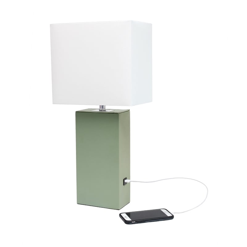 All the Rages Lexington Engineered Wood Table Lamp with USB Port in Green