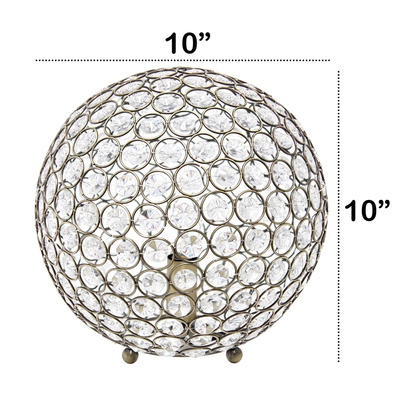 All the Rages Elipse Crystal & Metal Sphere Table Lamp in Antique Brass