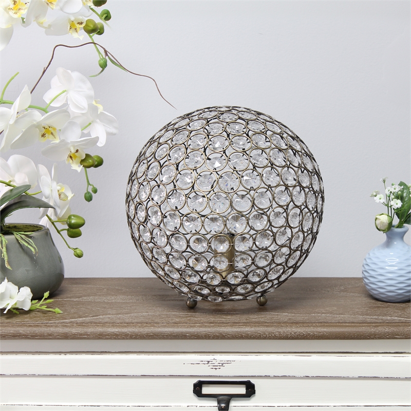 All the Rages Elipse Crystal & Metal Sphere Table Lamp in Antique Brass