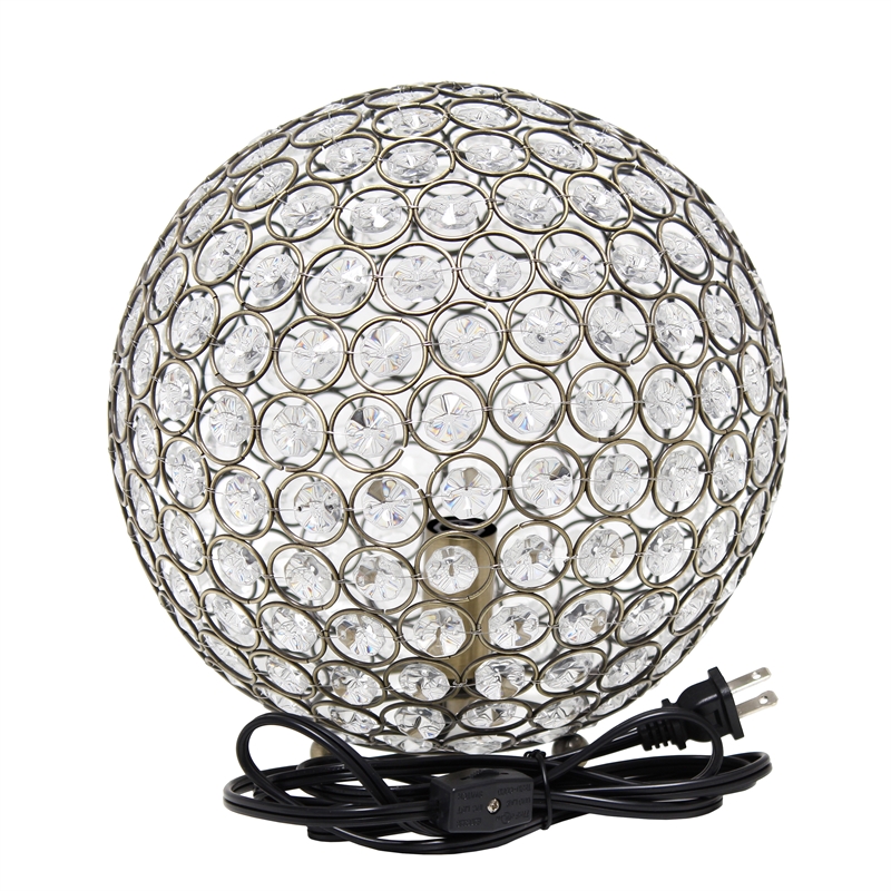 All the Rages Elipse Crystal & Metal Sphere Table Lamp in Antique Brass