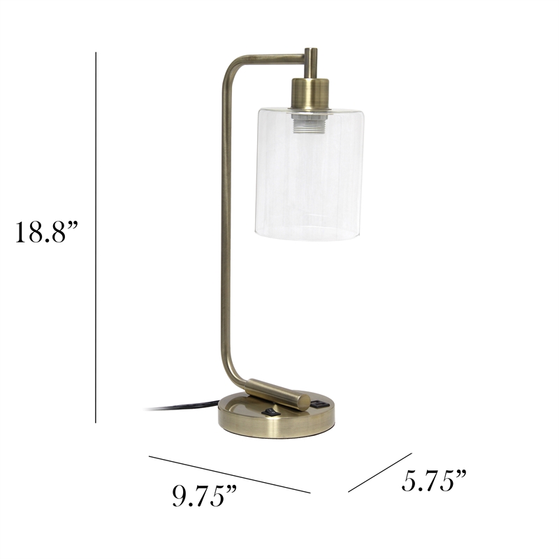 Simple Designs Industrial Iron Lantern Desk Lamp with USB - Antique Brass