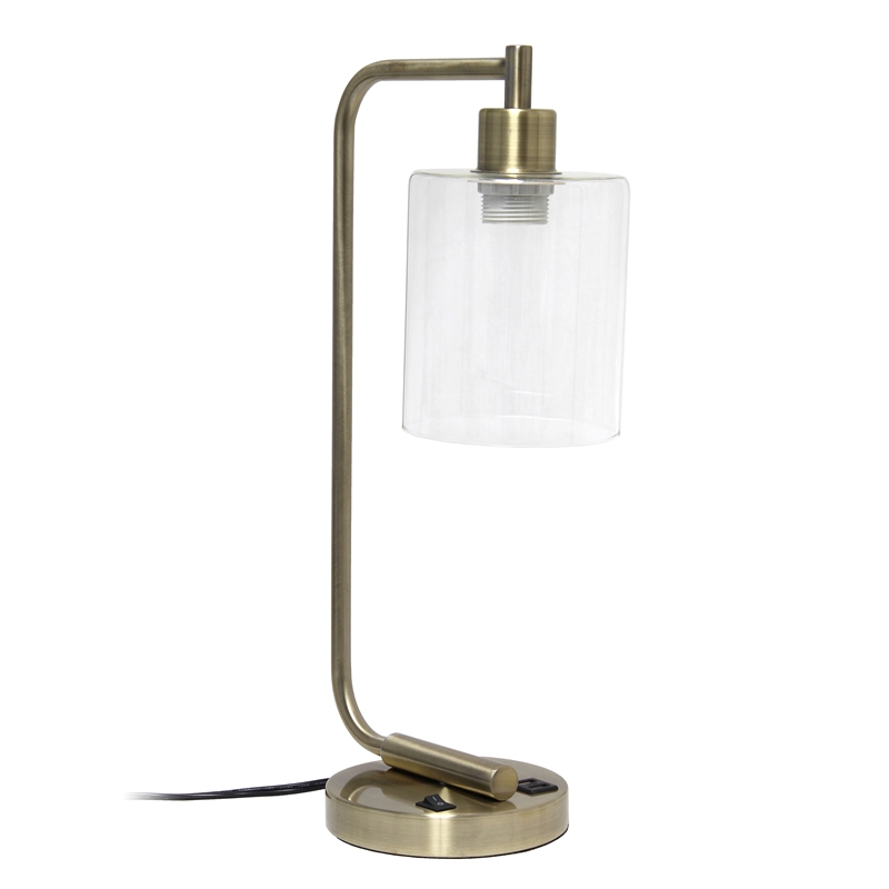 Simple Designs Industrial Iron Lantern Desk Lamp with USB - Antique Brass