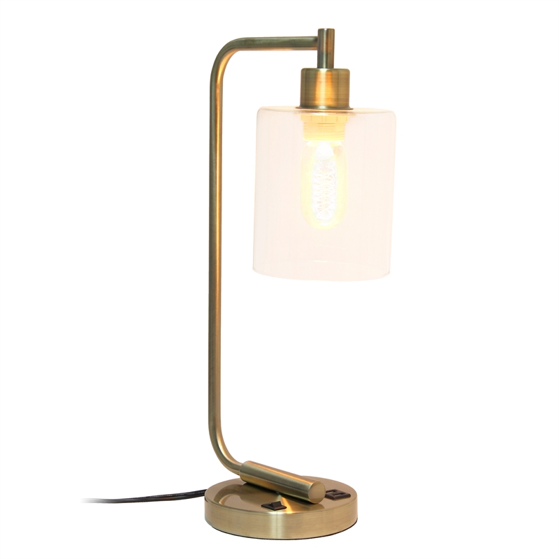 Simple Designs Industrial Iron Lantern Desk Lamp with USB - Antique Brass