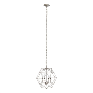 18&quot Brushed Nickel Industrial 4-Light Geometric Wire Pendant