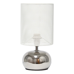 10.04&quot Chrome Mesh Around Bedside Mini Ceramic Lamp White Mesh Shade