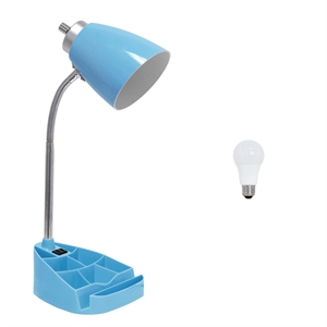 18.5&quot Blue Gooseneck Organizer Desk Lamp with Holder and Outlet with LED Bulb
