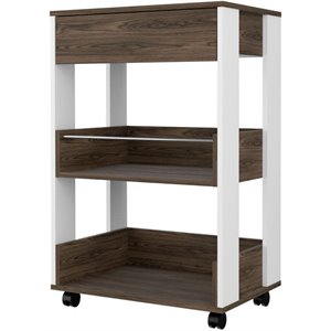 rst brands lindon mdf kitchen rolling cart in walnut and white veneer