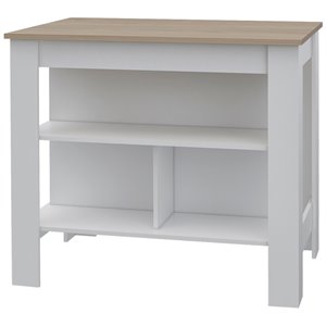 RST Brands Lindon MDF Veneer Kitchen Island in White with Oak Top