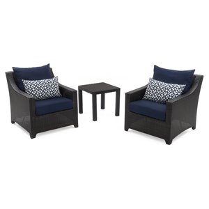 rst brands deco 3-piece wicker/rattan club chairs/side table set in navy blue