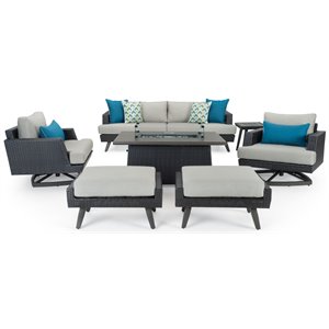 rst brands portofino 7-piece aluminum and wicker motion fire seating set in dove