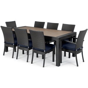 rst brands deco 9-piece aluminum wicker and fabric outdoor dining set in blue