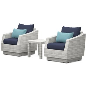 rst brands cannes 3-piece wicker and fabric club chairs & side table set in blue