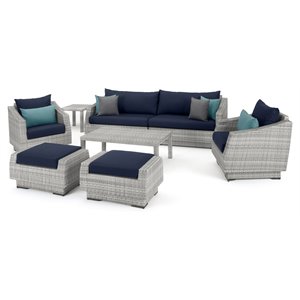 rst brands cannes 8-piece wicker/rattan outdoor sofa and club chair set in blue