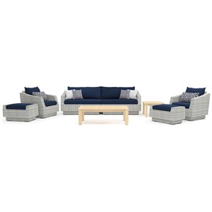 rst brands cannes/kooper 8-piece wicker/rattan outdoor seating set in navy blue