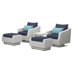 rst brands cannes 5-piece aluminum & wicker motion club and ottoman set in blue