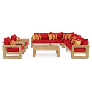 rst brands benson 9-piece wood and fabric outdoor seating set in sunset red