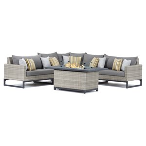 rst brands milo 6-piece aluminum outdoor fire sectional set in charcoal gray
