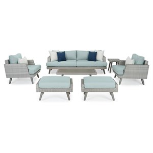 rst brands portofino 7-piece aluminum and wicker outdoor seating set in spa