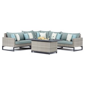 rst brands milo 6-piece aluminum outdoor fire sectional set in spa blue