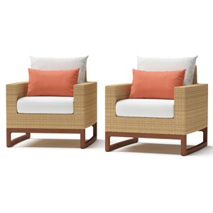 rst brands mili aluminum wicker and fabric club chairs in coral/white (set of 2)