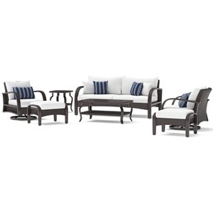 rst brands barcelo 7-piece wicker motion club seating set in centered ink/white