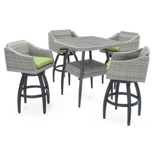 rst brands cannes 5-piece wicker and fabric barstool set in ginkgo green