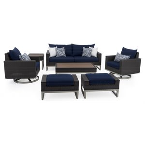 rst brands milo 7-piece aluminum outdoor motion deep seating set in navy blue