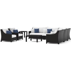 rst brands deco 9-piece wicker and fabric sectional and club set in ink & white