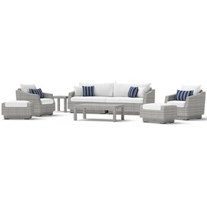 rst brands cannes 8-piece wicker and fabric sofa/club chair set - white/ink