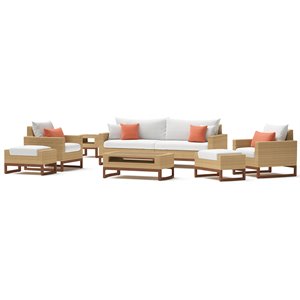 rst brands mili 8-piece wicker and fabric sofa and club chair set in coral/white