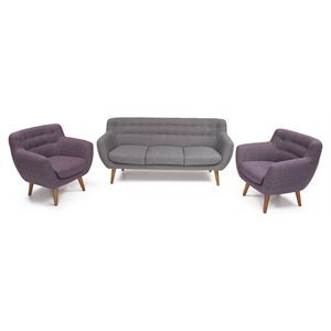 rst brands rhodes 3-piece modern fabric living set in gray and purple