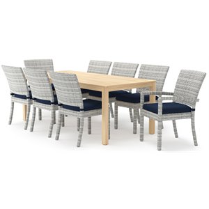rst brands cannes 9-piece wood and fabric dining set in navy blue