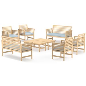 rst brands yuri 8-piece eucalyptus wood and fabric seating set in blue