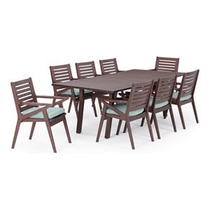 rst brands vaughn 9 pc sunbrella fabric outdoor dining set in spa blue/brown