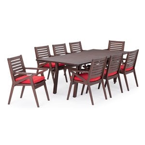 rst brands vaughn 9 pc sunbrella fabric outdoor dining set in sunset red/brown
