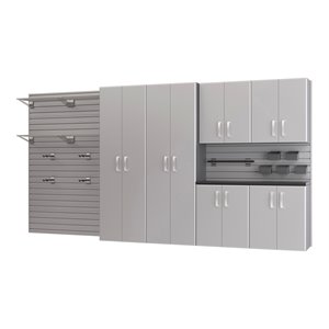rst brands flow wall 7 pc plastic & steel cabinet & shelf set in silver