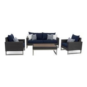 rst brands milo 4 pc sunbrella fabric outdoor seating set in navy blue/espresso