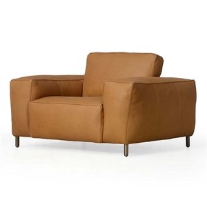 rst brands rumsfeld modern leather paris club arm chair - hand tipped brown