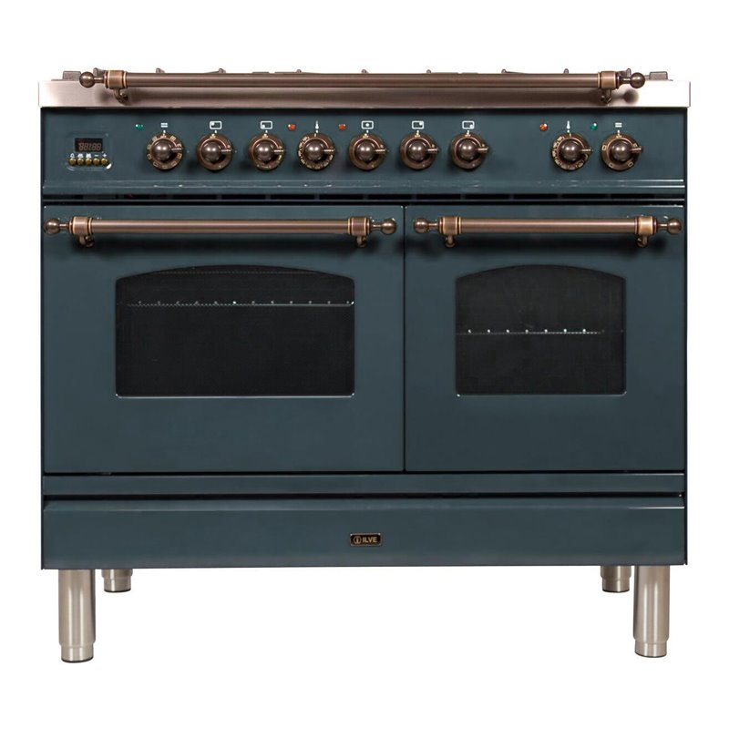ILVE Nostalgie 40" LP Metal Double Oven Dual Fuel Range in Blue Gray