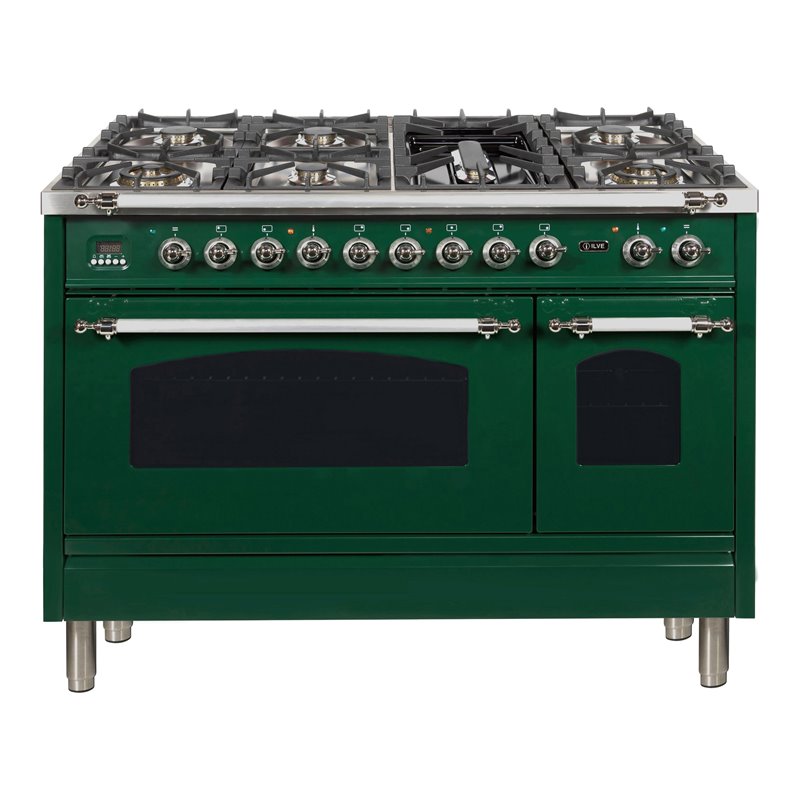 ILVE Nostalgie 48" NG Metal Double Oven Dual Fuel Range in Emerald