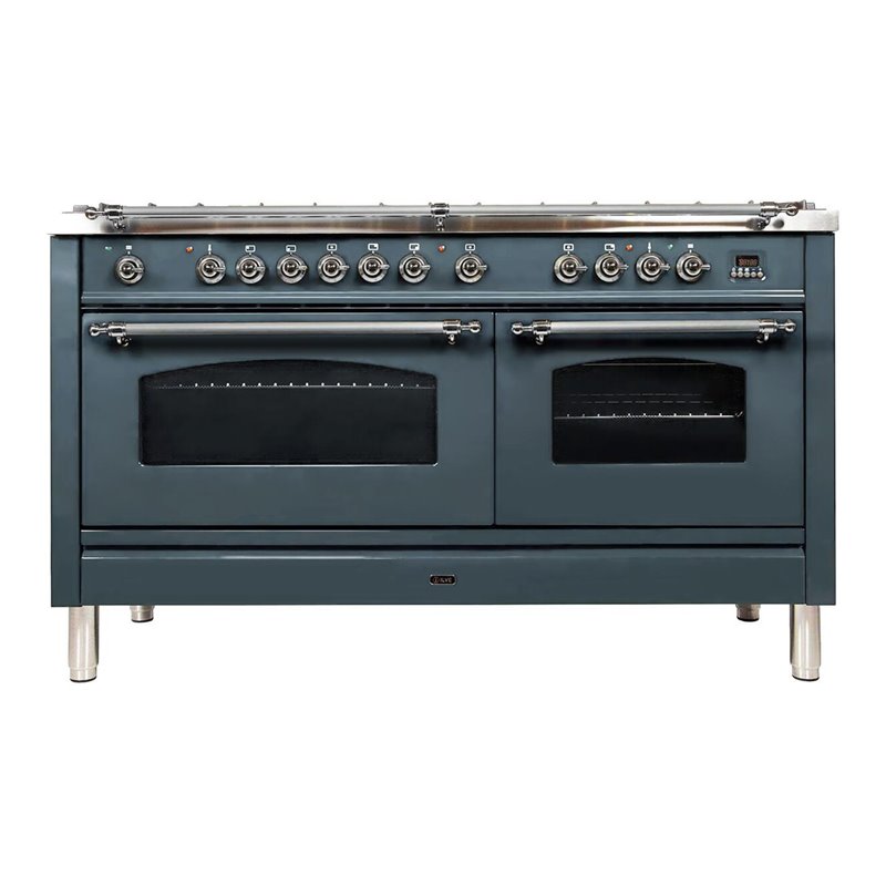 ILVE Nostalgie 60" NG Metal Double Oven Dual Fuel Range in Blue Gray