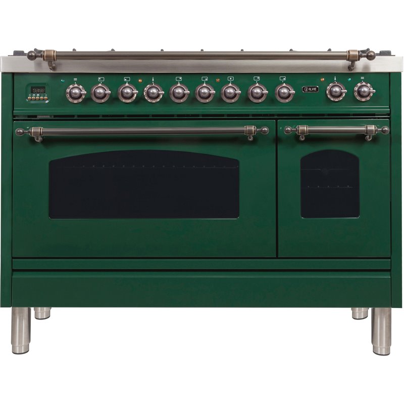 ILVE Nostalgie 48" LP Metal Double Oven Dual Fuel Range in Emerald