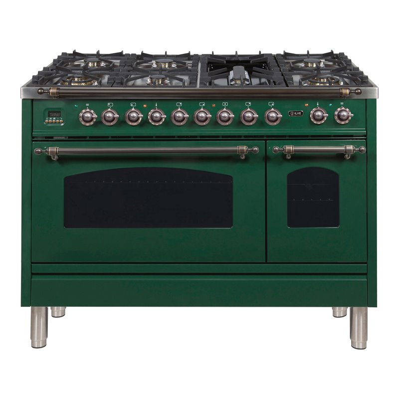 ILVE Nostalgie 48" LP Metal Double Oven Dual Fuel Range in Emerald