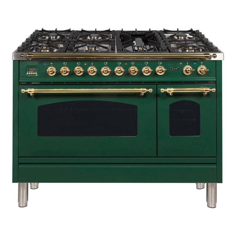 ILVE Nostalgie 48" LP Metal Double Oven Dual Fuel Range in Emerald