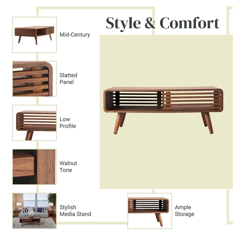 NPD Furniture Wilson Wood Slat Coffee Table in Brown/Walnut