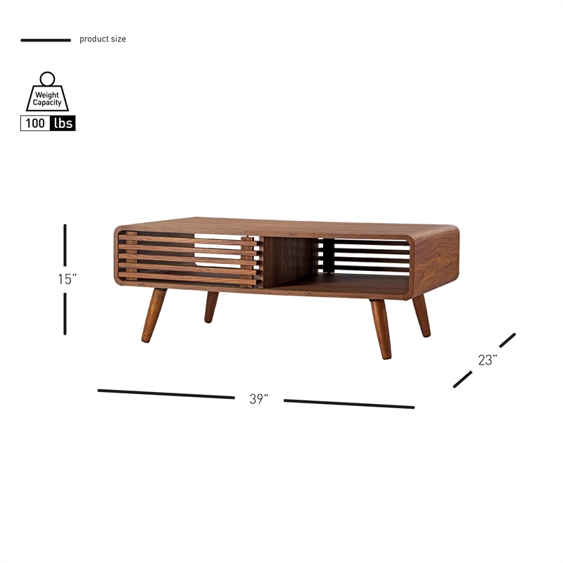NPD Furniture Wilson Wood Slat Coffee Table in Brown/Walnut
